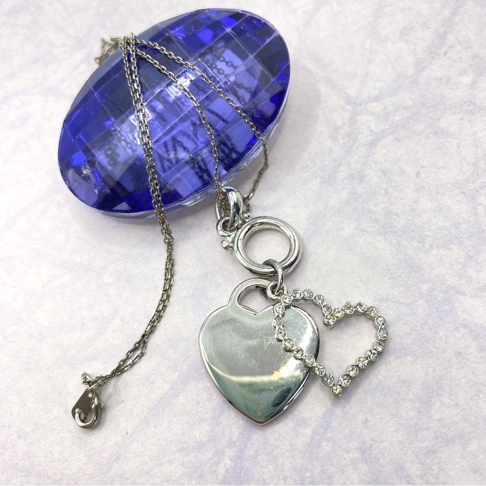 Open Heart Rhinestone Silver Tone Necklace - Picture 4 of 6